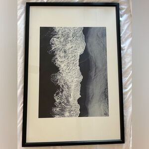 Lg Framed B&W Aerial Ocean Wave Print 37.5x25.5 Black Frame Coastal Minimalist
